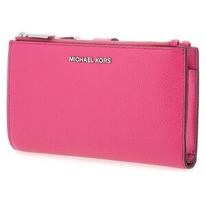MICHAEL KORS  Bright pink Jet Set Double Zip Pebbled Leather Wristlet- Cerise
